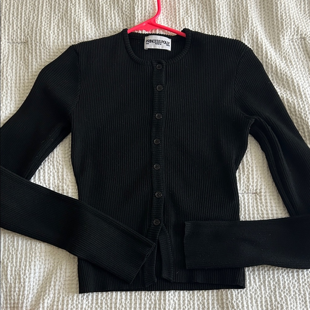 Princess Polly Black Ribbed Button-Up Cardigan